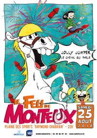 Feu de Monteux 2018 : Jolly Jumper le cheval qui parle. Le samedi 25 août 2018 à MONTEUX. Vaucluse.  22H00